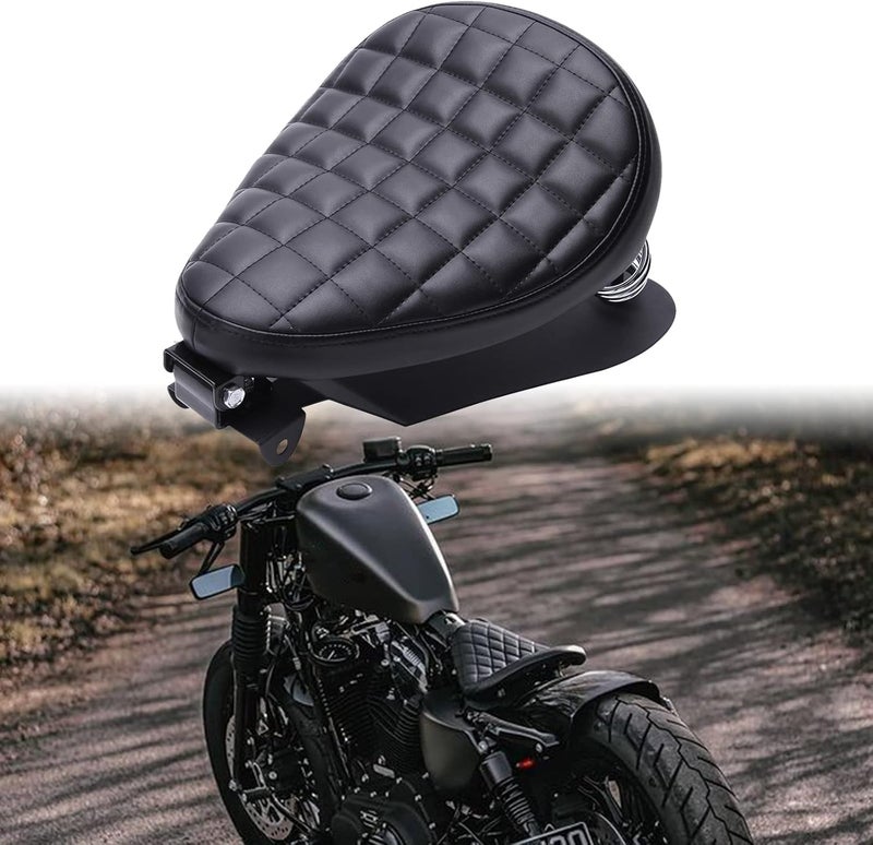 DREAMIZER Motorcycle Seat Cushion Driver Solo Seats with Spring Bracket PU Leather Compatible with Harley Honda Yamaha Kawasaki Sportster Iron 883 1200 Chopper Bobber Cafe Racer - Image 1